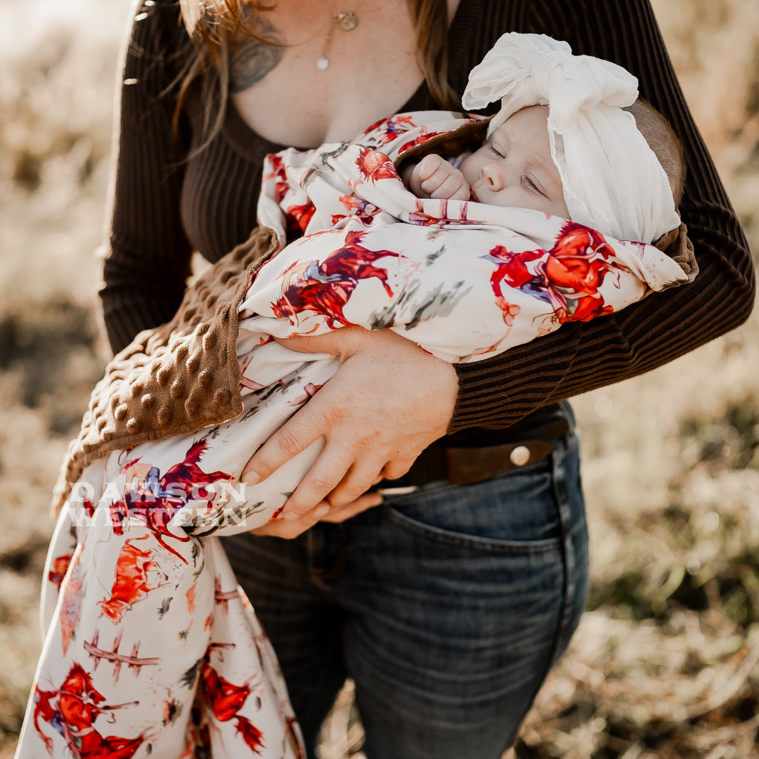 BUCKING BRONC RODEO HORSE - Minky Western Baby Pram Blanket