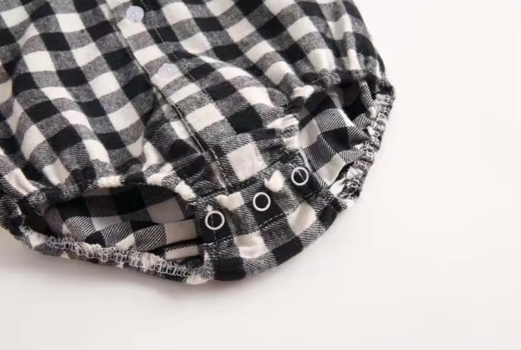 Black Checkered Plaid Long Sleeve Western Romper