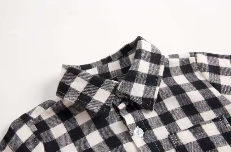 Black Checkered Plaid Long Sleeve Western Romper