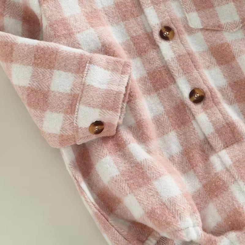 Pink Checkered Plaid Long Sleeve Western Romper