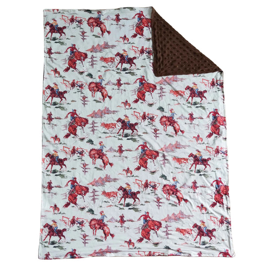 BUCKING BRONC RODEO HORSE - Minky Western Baby Pram Blanket