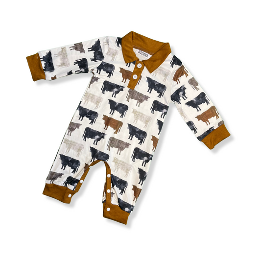 COW CRAZY - Long Sleeve Baby Romper