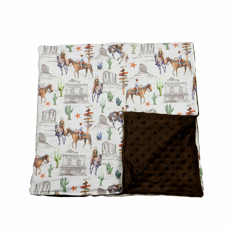 WESTERN CACTUS COWBOY - Minky Western Baby Pram Blanket